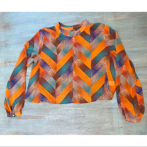 ASTR the Label Colorful Split Back Sheer Top (M) - Picture 4 of 12